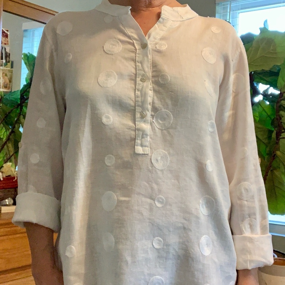 Tempo Paris White Linen Textured Blouse